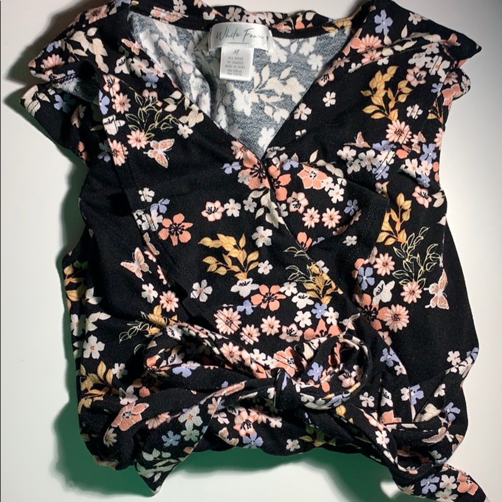 Black floral slinky romper with tie belt